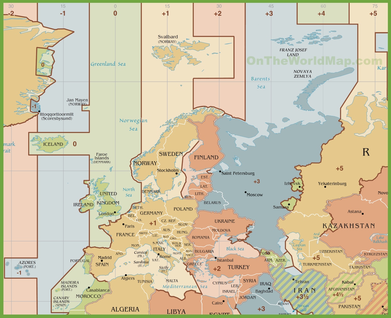  Europe Time Zones Map